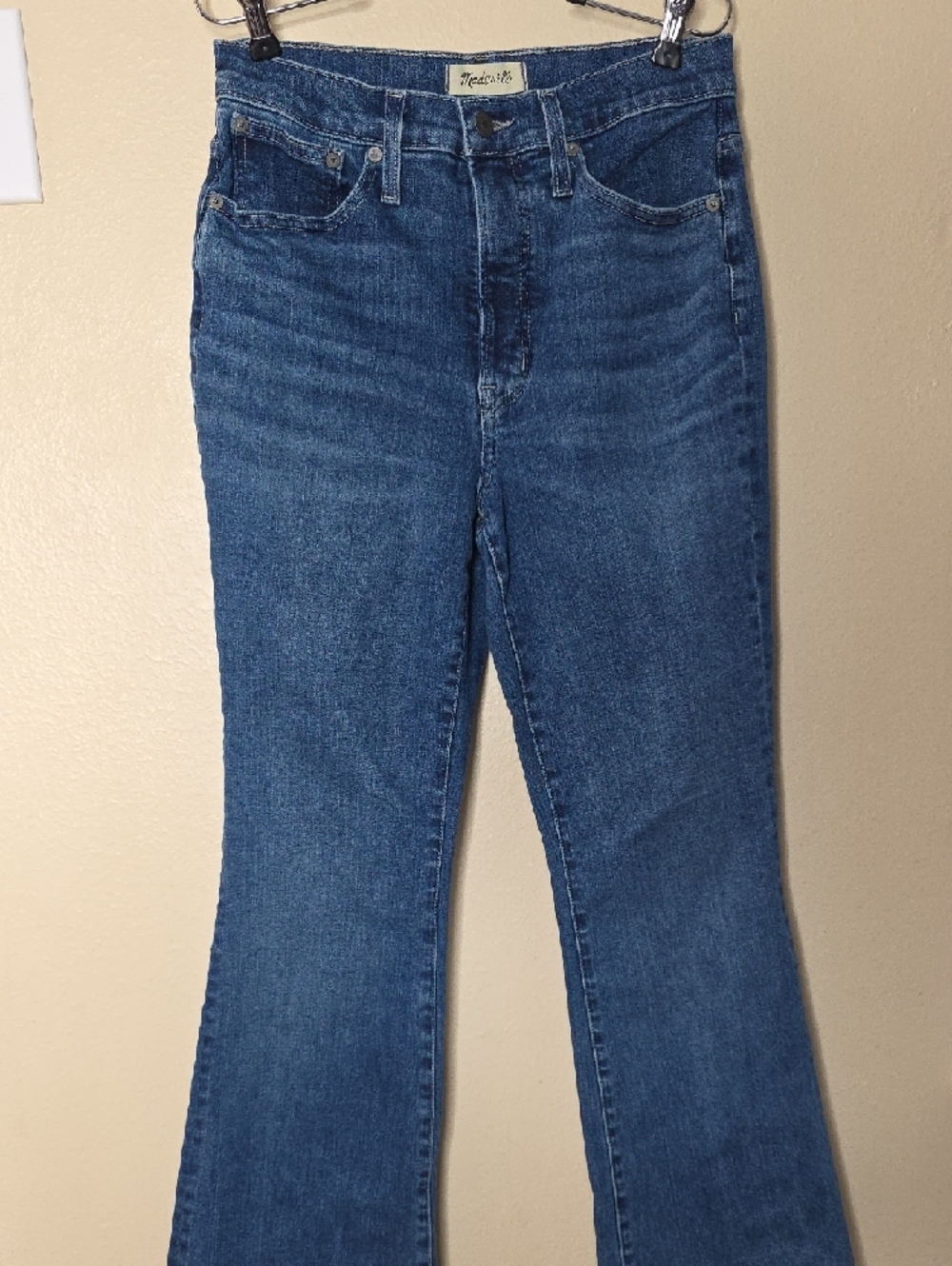 Madewell Blue Denim High-Rise Cali Demi-Boot Flare Raw Hem Jeans Womens 27 Ankle - Picture 4 of 12